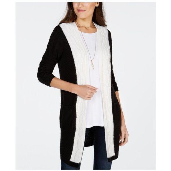 Style & Co Colorblocked Cable-knit Cardigan Black - Picture 1 of 3